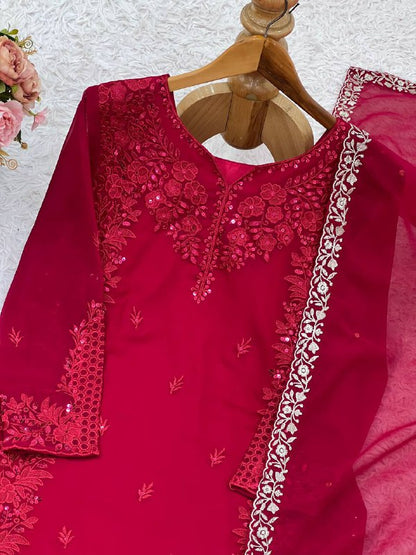 Designer Party Wear Look Top-Plazzo and Dupatta With Heavy Embroidery Work