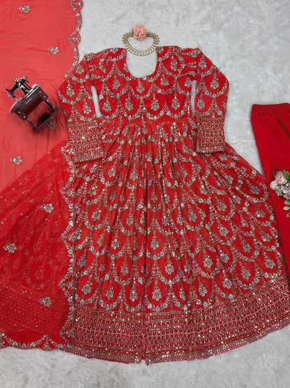 gown anarkali foux Gorgette  gown