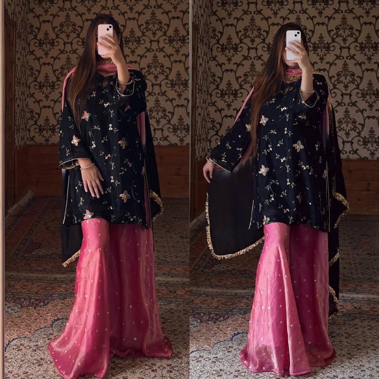 Designer Party Wear Look Top , Garara Plazzo and Dupatta