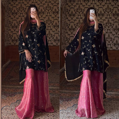 Designer Party Wear Look Top , Garara Plazzo and Dupatta