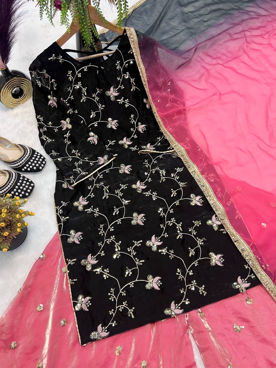 Designer Party Wear Look Top , Garara Plazzo and Dupatta