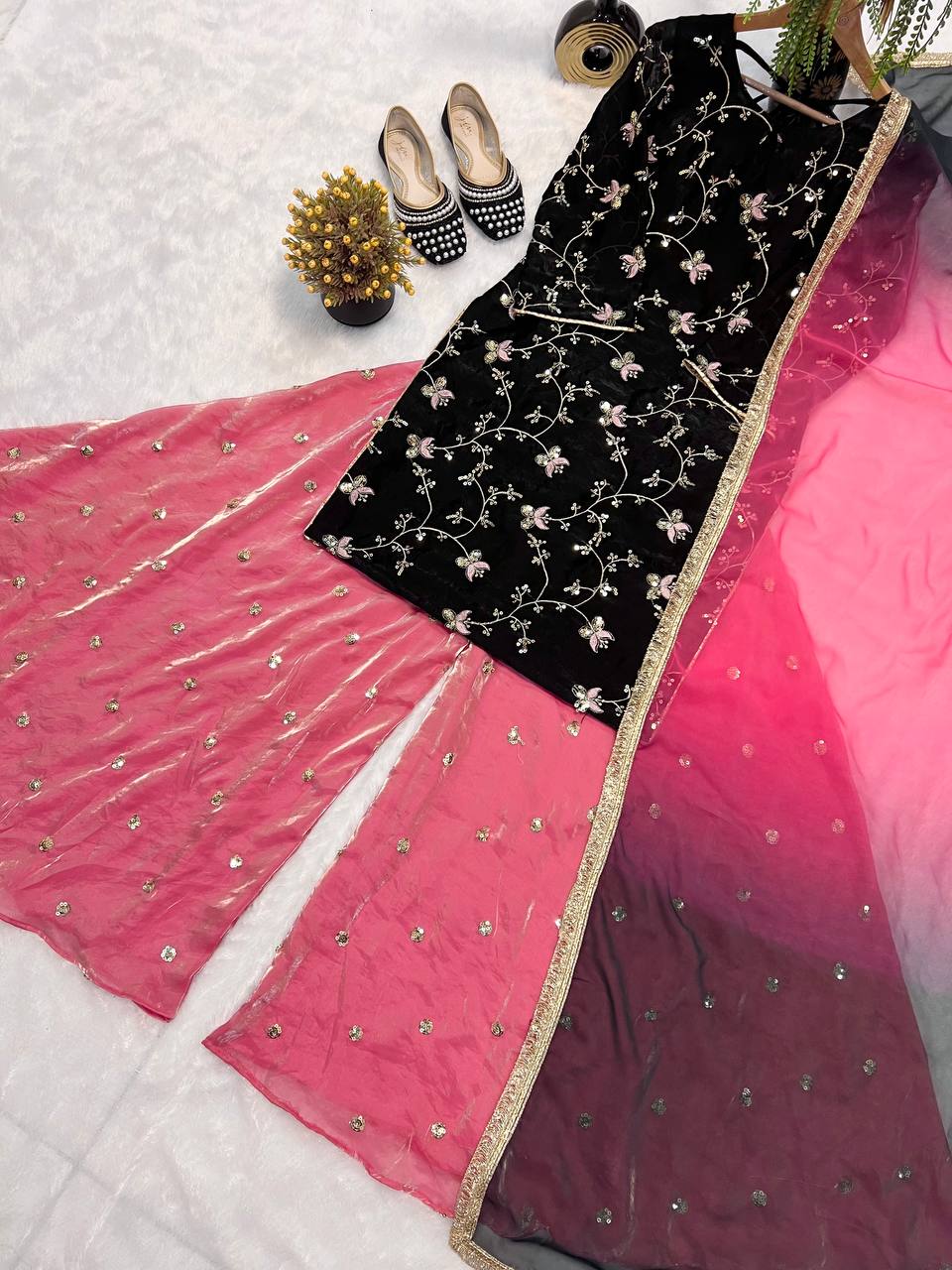 Designer Party Wear Look Top , Garara Plazzo and Dupatta