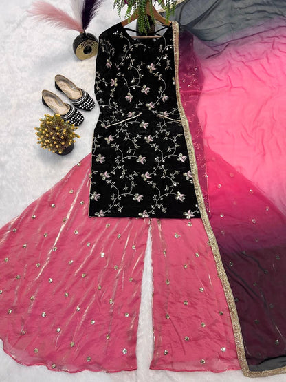 Designer Party Wear Look Top , Garara Plazzo and Dupatta