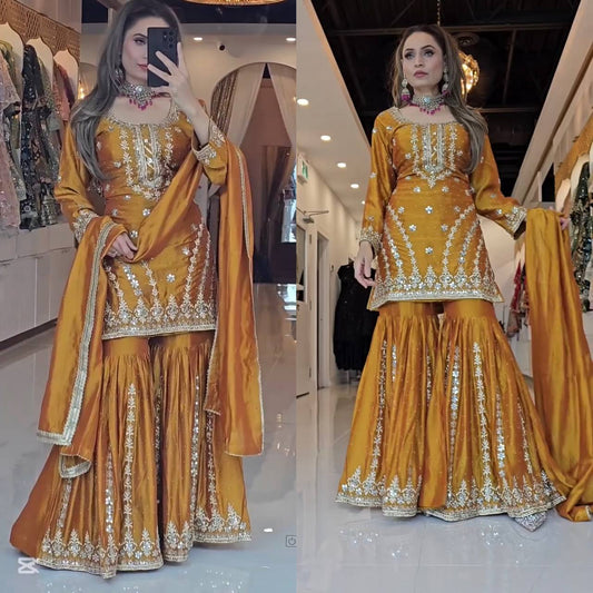 Party Wear Look Top-Plazzo and Dupatta With Heavy Embroidery Work