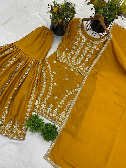 Party Wear Look Top-Plazzo and Dupatta With Heavy Embroidery Work