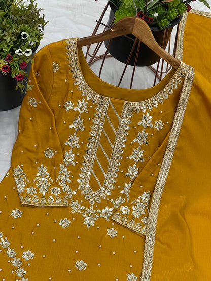 Party Wear Look Top-Plazzo and Dupatta With Heavy Embroidery Work