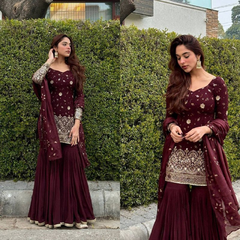 Designer Party Wear Look Top , Sharara Plazzo  and Dupatta