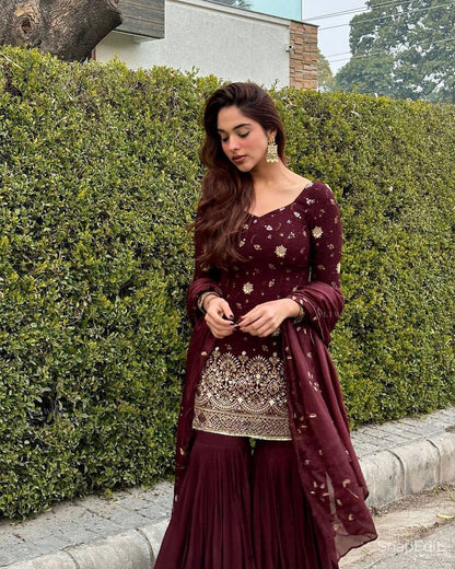 Designer Party Wear Look Top , Sharara Plazzo  and Dupatta