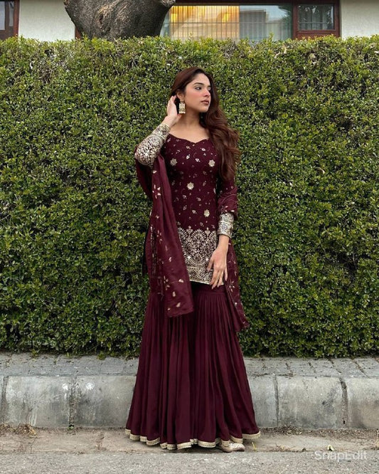 Designer Party Wear Look Top , Sharara Plazzo  and Dupatta