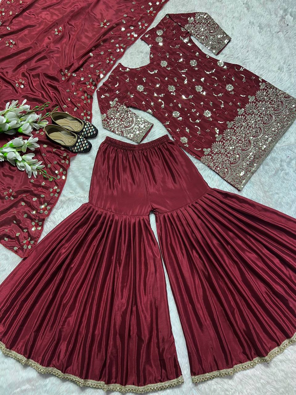 Designer Party Wear Look Top , Sharara Plazzo  and Dupatta