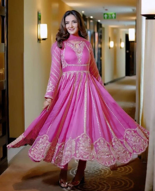 Designer Party Wear Look Full Heavy Embroidery Sequence Work Gown With Fully Stiched and Dupatta Ready to Wear Collection