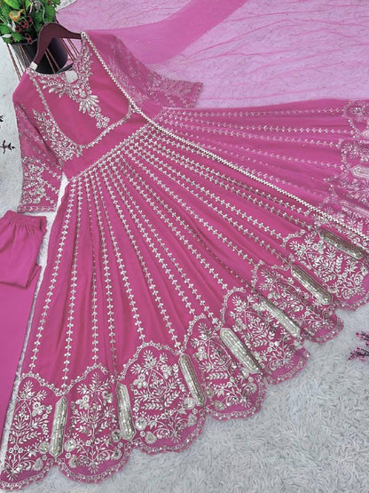 Designer Party Wear Look Full Heavy Embroidery Sequence Work Gown With Fully Stiched and Dupatta Ready to Wear Collection