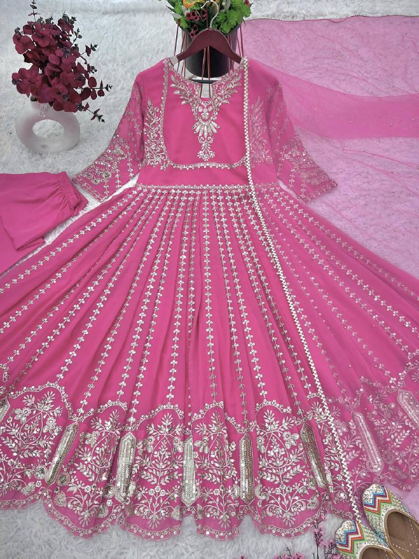 Designer Party Wear Look Full Heavy Embroidery Sequence Work Gown With Fully Stiched and Dupatta Ready to Wear Collection