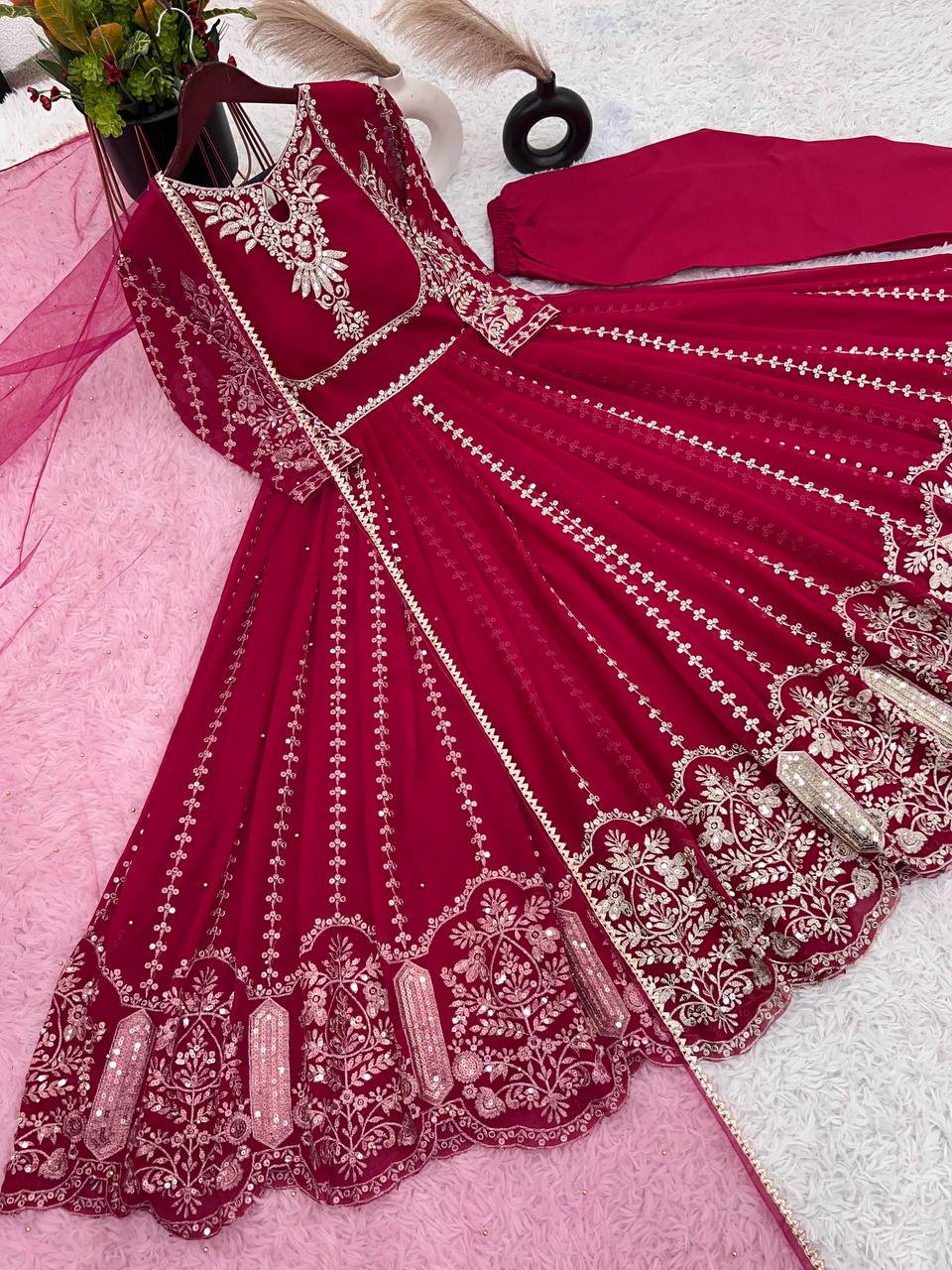 Designer Party Wear Look Full Heavy Embroidery Sequence Work Gown With Fully Stiched and Dupatta Ready to Wear Collection
