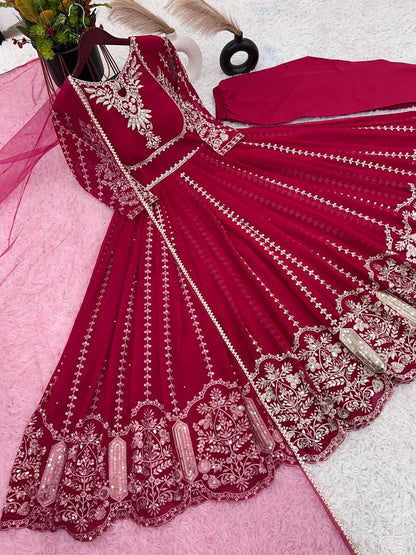 Designer Party Wear Look Full Heavy Embroidery Sequence Work Gown With Fully Stiched and Dupatta Ready to Wear Collection