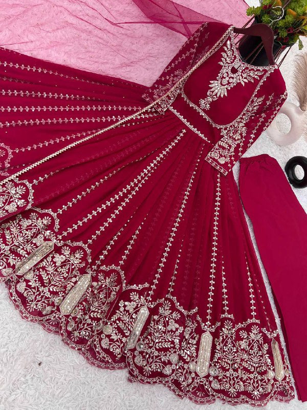 Designer Party Wear Look Full Heavy Embroidery Sequence Work Gown With Fully Stiched and Dupatta Ready to Wear Collection