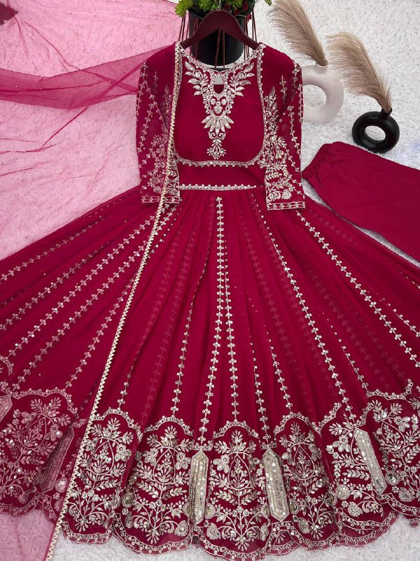 Designer Party Wear Look Full Heavy Embroidery Sequence Work Gown With Fully Stiched and Dupatta Ready to Wear Collection