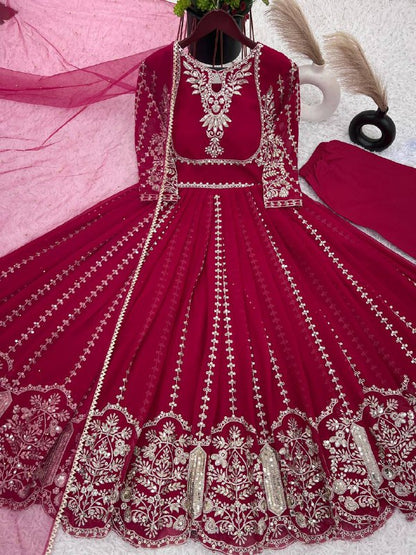 Designer Party Wear Look Full Heavy Embroidery Sequence Work Gown With Fully Stiched and Dupatta Ready to Wear Collection