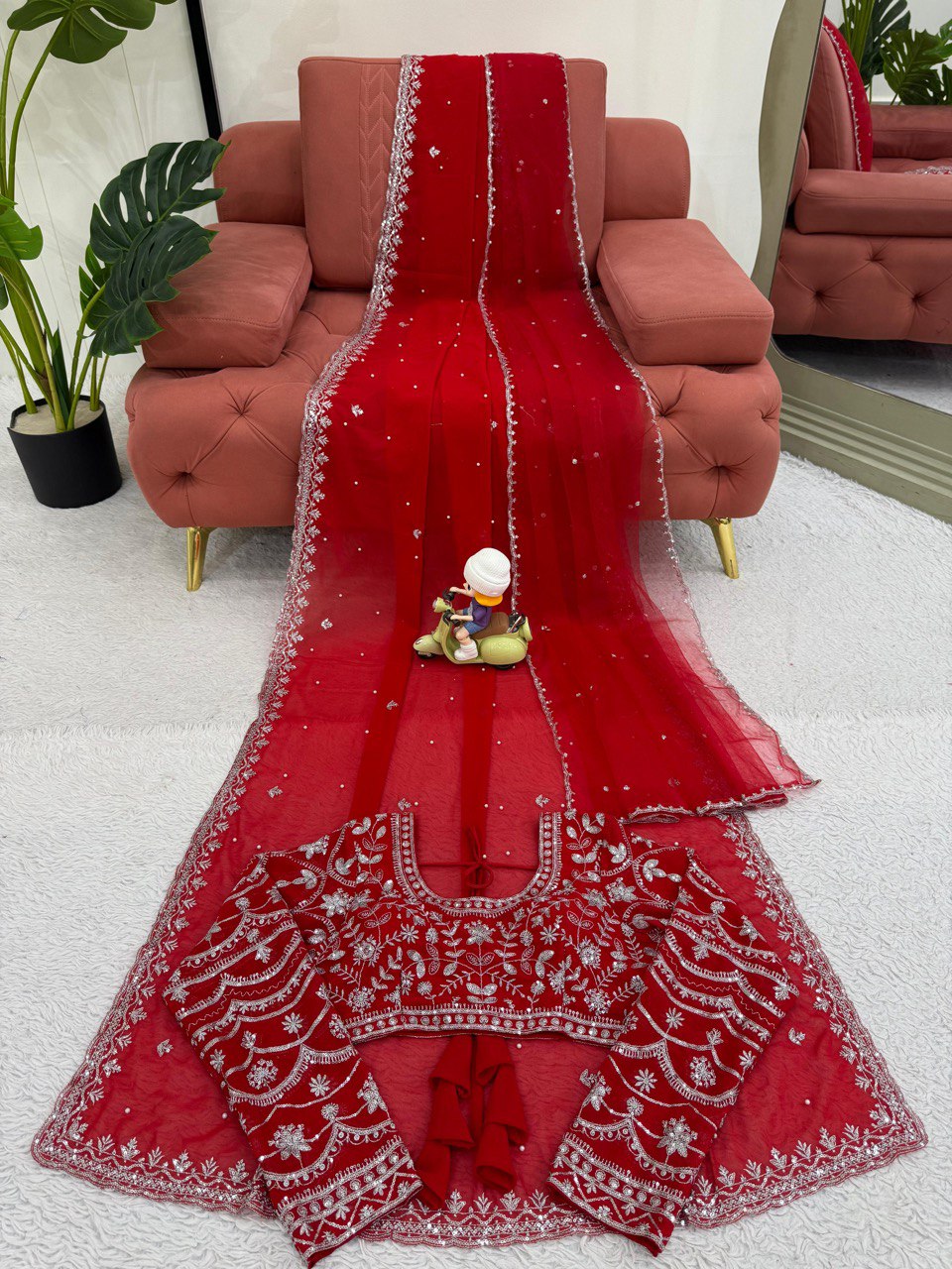 Designer Saree on Faux Georgette Febric with Thred & Sequnce and Pearl work and Blouse on also Faux Georgette Febric With Thred & Sequnce work and Dupatta on Soft Net With Thred with Sequnce work. single available wholesale
