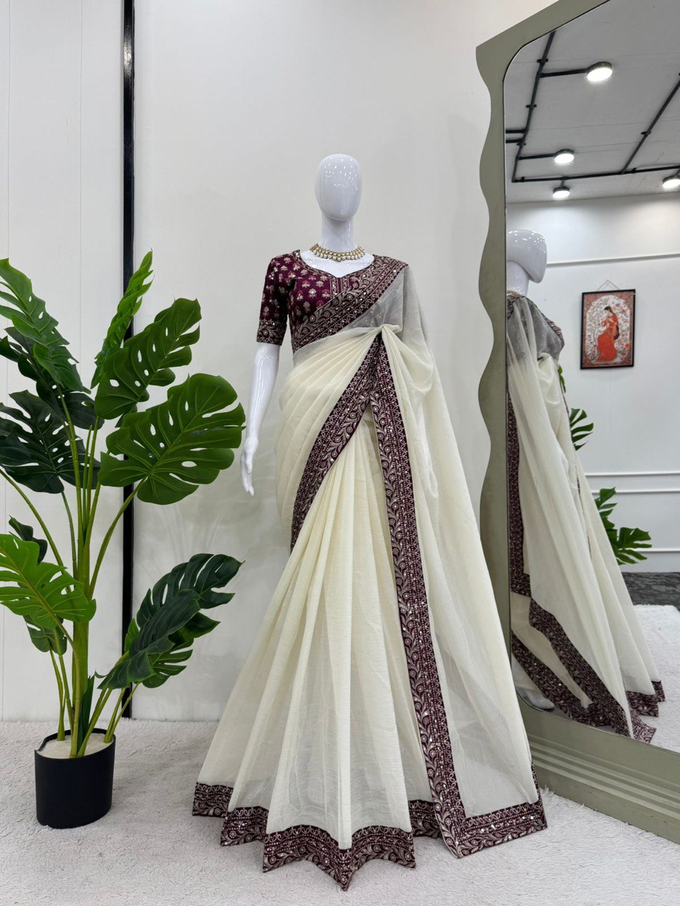 Looking some one for this same colour beautiful Designer Saree on Crunchy Silk Febric with Thred & Sequnce work and Blouse on Mono Benglori Silk Febric With Thred & Sequnce work.