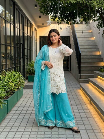 HEAVY EMBROIDERY SEQUENCE WORK 3 PIS SUIT SET