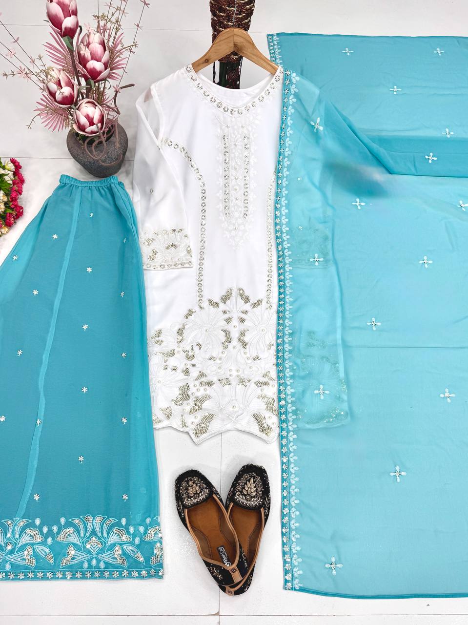 HEAVY EMBROIDERY SEQUENCE WORK 3 PIS SUIT SET