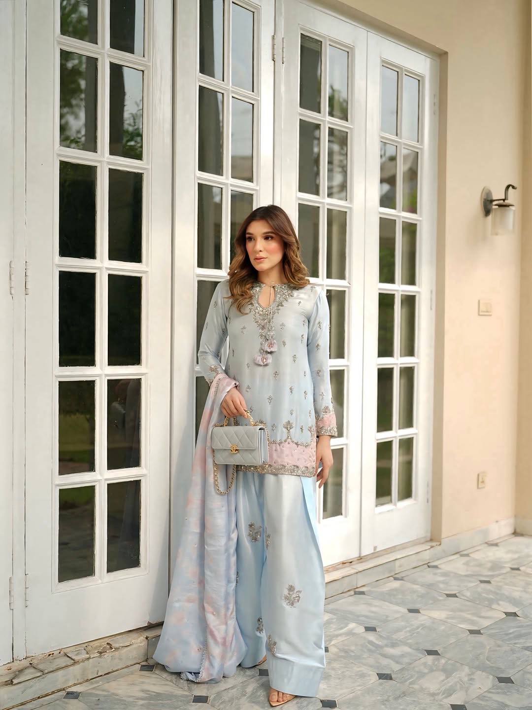 Đěsigner Party Wear Look Pur Japan Satin Top & Farshi Palazzo With Dupatta set