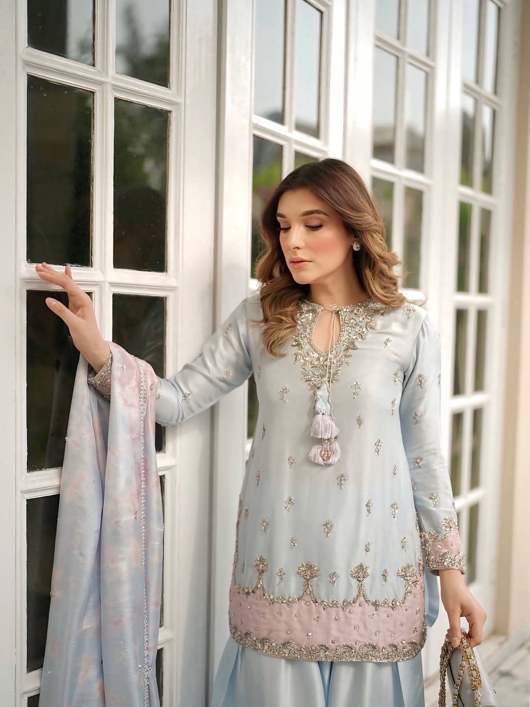 Đěsigner Party Wear Look Pur Japan Satin Top & Farshi Palazzo With Dupatta set
