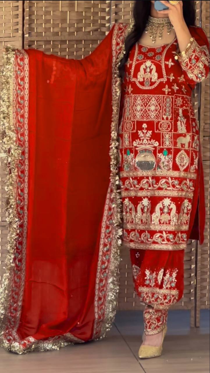 Designer Party Wear Look Top ,Dhoti Salwar and Dupatta