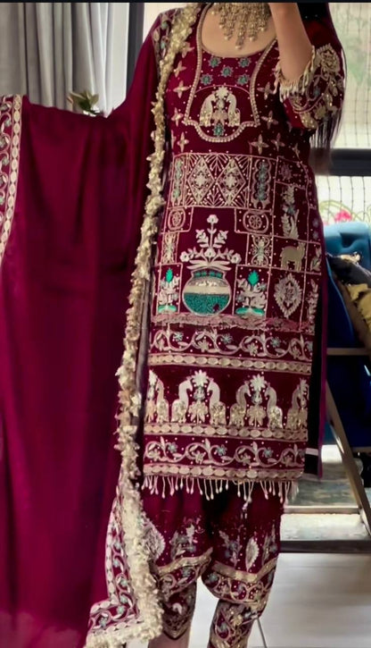 Designer Party Wear Look Top ,Dhoti Salwar and Dupatta
