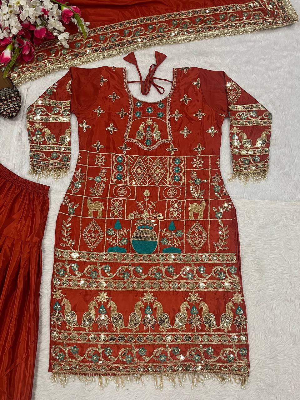 Designer Party Wear Look Top ,Dhoti Salwar and Dupatta