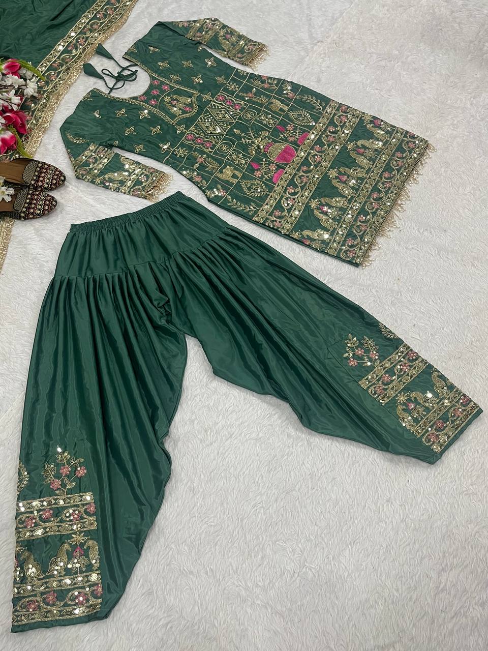 Designer Party Wear Look Top ,Dhoti Salwar and Dupatta