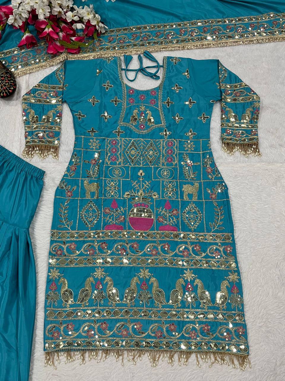 Designer Party Wear Look Top ,Dhoti Salwar and Dupatta