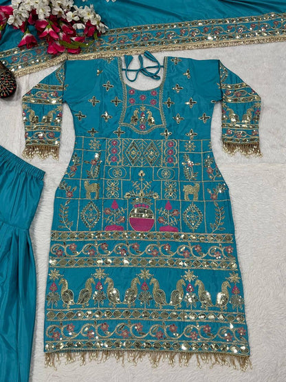 Designer Party Wear Look Top ,Dhoti Salwar and Dupatta