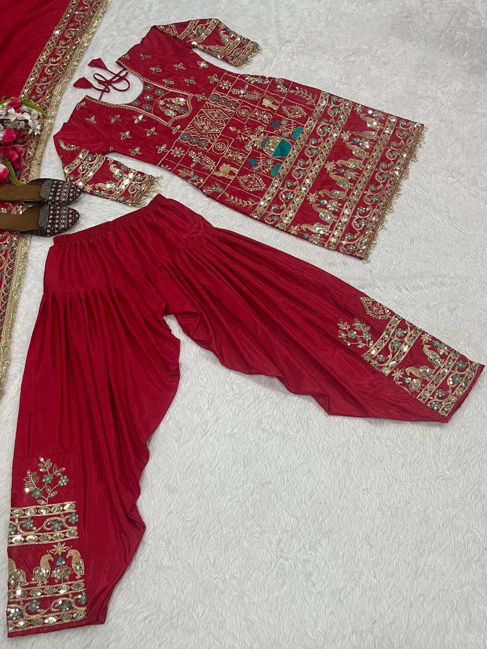 Designer Party Wear Look Top ,Dhoti Salwar and Dupatta