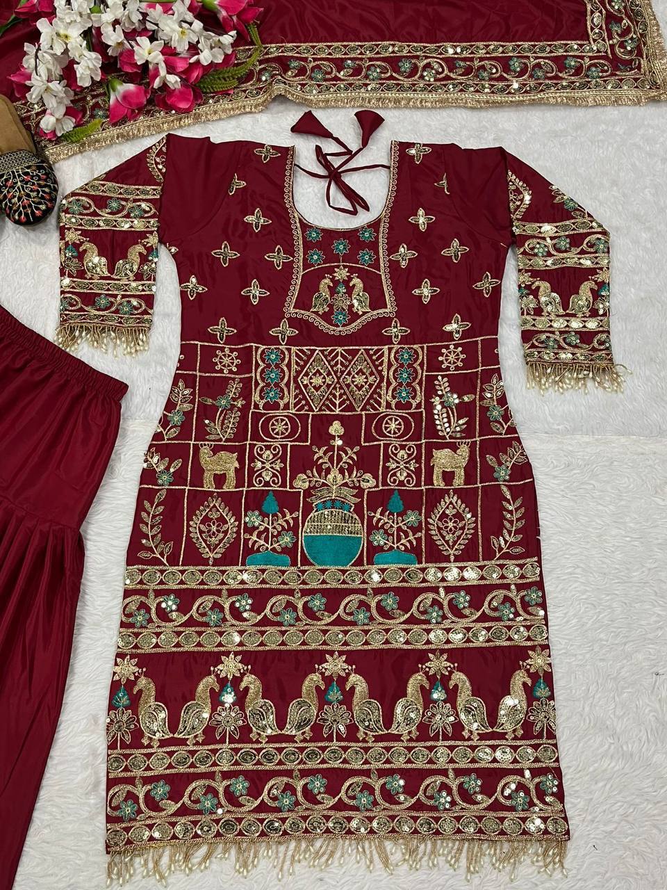 Designer Party Wear Look Top ,Dhoti Salwar and Dupatta
