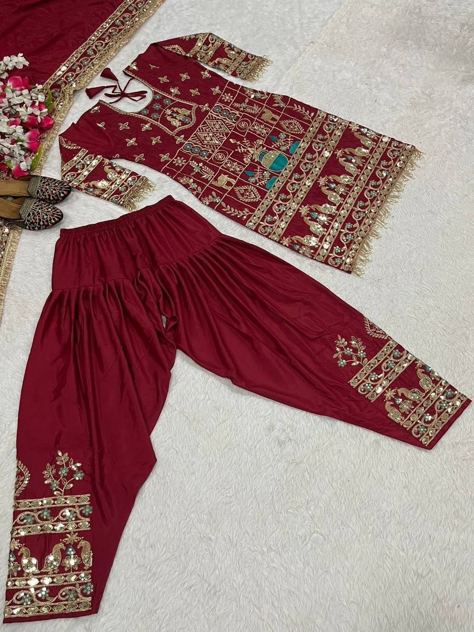 Designer Party Wear Look Top ,Dhoti Salwar and Dupatta
