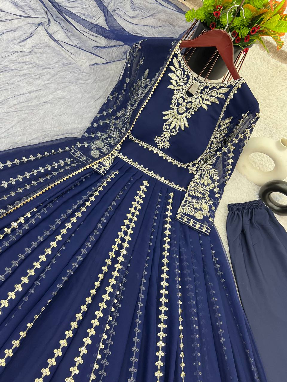 Designer Party Wear Look Full Heavy Embroidery Sequence Work Gown With Fully Stiched and Dupatta Ready to Wear Collection