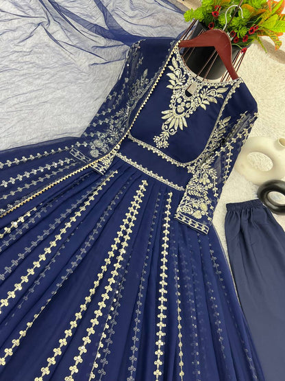 Designer Party Wear Look Full Heavy Embroidery Sequence Work Gown With Fully Stiched and Dupatta Ready to Wear Collection