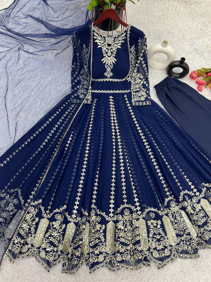 Designer Party Wear Look Full Heavy Embroidery Sequence Work Gown With Fully Stiched and Dupatta Ready to Wear Collection