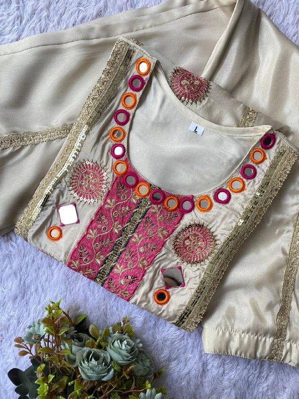EXCLUSIVE AND TRENDY CO-ORD SET FOR WEDDING SEASON WITH MIRROR AND SEQUENCE EMBROIDERED TOP AND PLAZZO