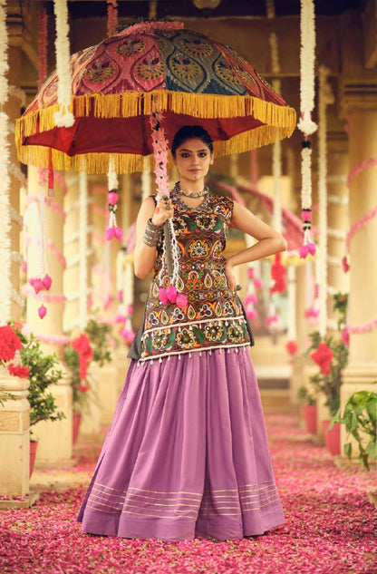 LEHENGA CHOLI  WITH PURE RAYON FABRIC FULL FLAIR & GOTA RIBBIN