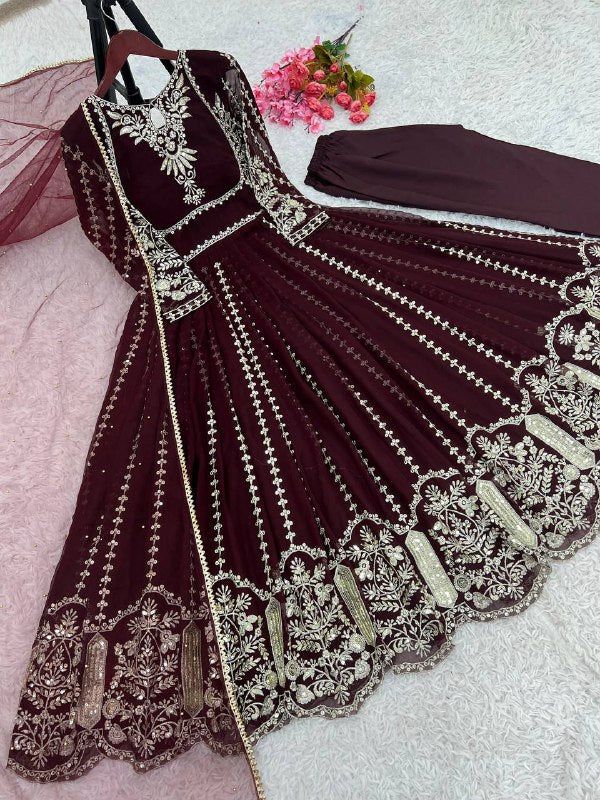 Designer Party Wear Look Full Heavy Embroidery Sequence Work Gown With Fully Stiched and Dupatta Ready to Wear Collection