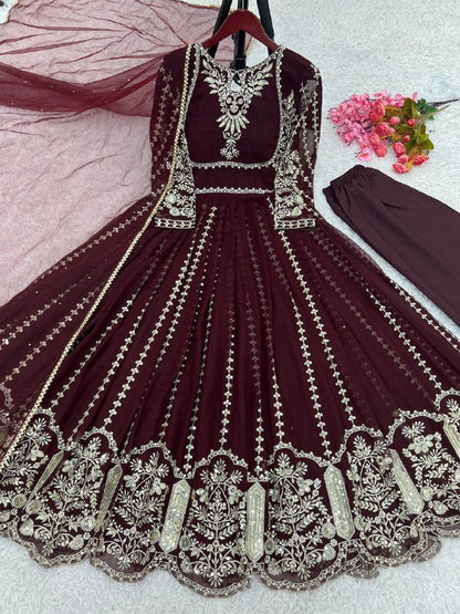 Designer Party Wear Look Full Heavy Embroidery Sequence Work Gown With Fully Stiched and Dupatta Ready to Wear Collection