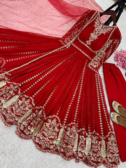 Designer Party Wear Look Full Heavy Embroidery Sequence Work Gown With Fully Stiched and Dupatta Ready to Wear Collection