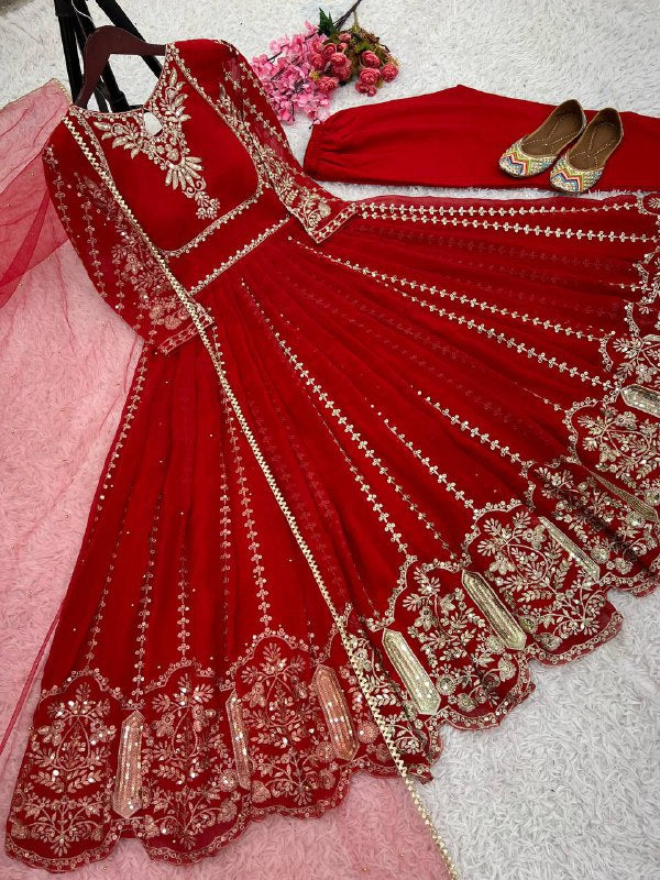 Designer Party Wear Look Full Heavy Embroidery Sequence Work Gown With Fully Stiched and Dupatta Ready to Wear Collection