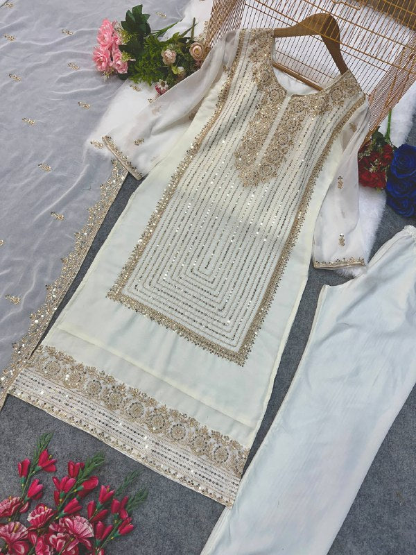 ĐĚSIGNER PARTY WEAR TOP AND PANT WITH FANCY DUPPATA AND EMBROIDERY WORK