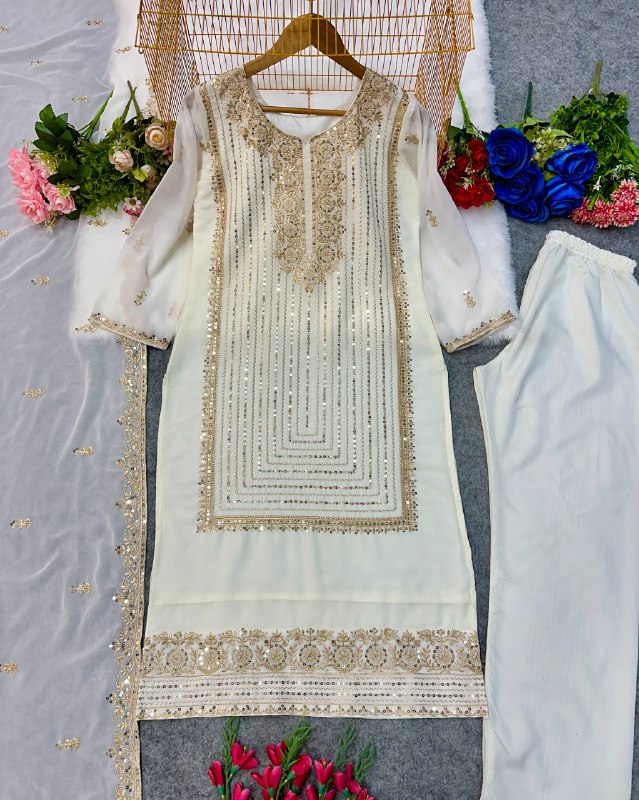 ĐĚSIGNER PARTY WEAR TOP AND PANT WITH FANCY DUPPATA AND EMBROIDERY WORK