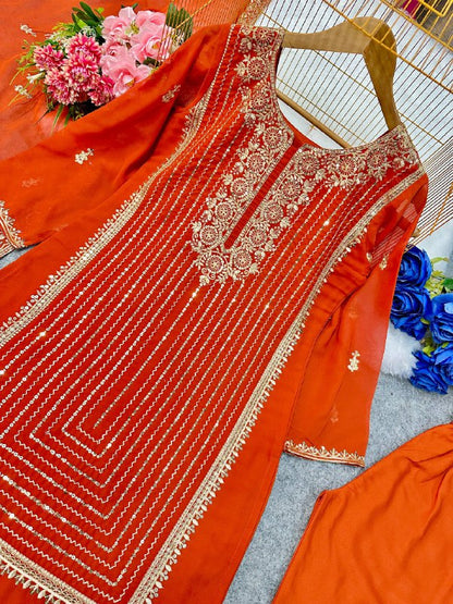 ĐĚSIGNER PARTY WEAR TOP AND PANT WITH FANCY DUPPATA AND EMBROIDERY WORK