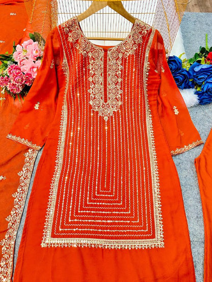 ĐĚSIGNER PARTY WEAR TOP AND PANT WITH FANCY DUPPATA AND EMBROIDERY WORK